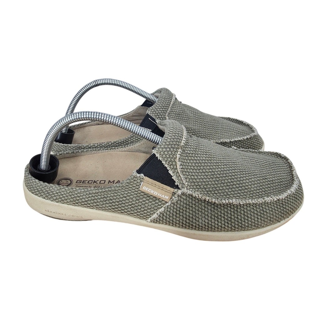 Gecko Man Slippers Mens 9.5 M Olive Green Canvas Comfort Loafers Arch Support